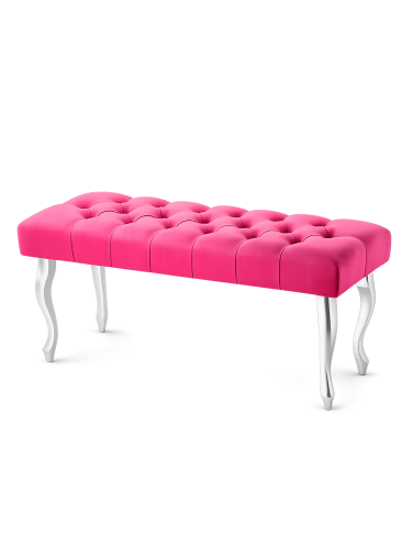 Banc élégant tufté fuchsia avec pieds en métal argenté, parfait pour un salon ou un dressing