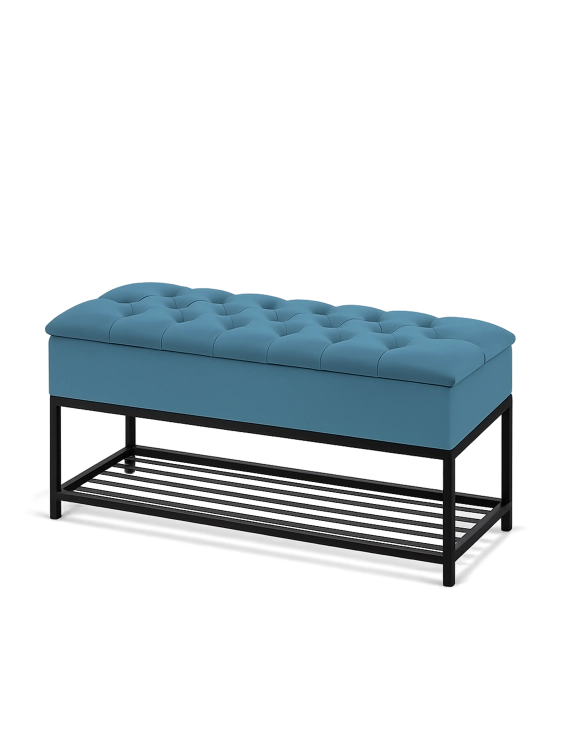Un pouf matelassé avec rangement en vert d'eau, parfait pour les intérieurs de style industriel.