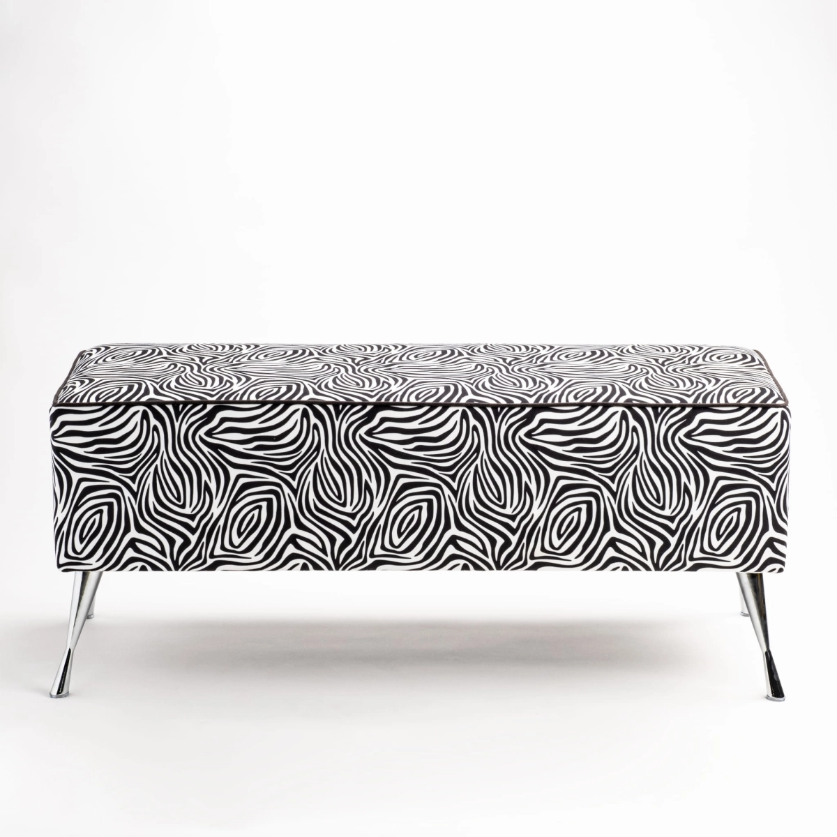 Banc de couloir rembourré à motif zèbre sur pieds en métal