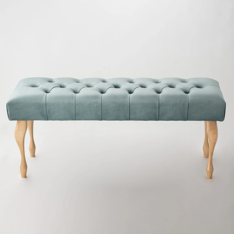 Banc élégant touffeté menthe avec pieds en bois, parfait pour un salon, une chambre ou un couloir