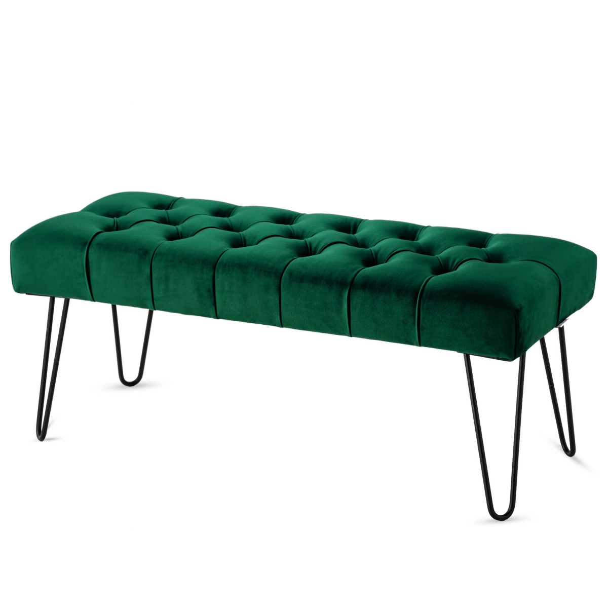 Banc vert matelassé sur pieds en métal