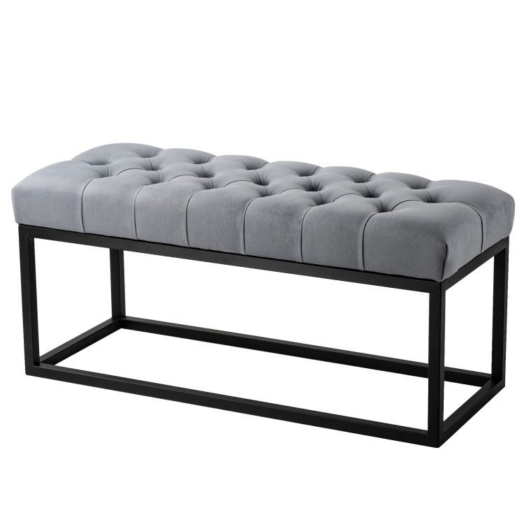 Banc matelassé de couleur grise sur pieds en métal