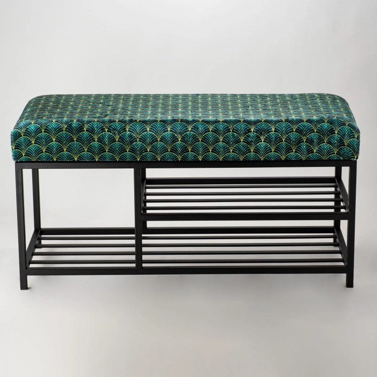 Banc industriel avec étagères en métal