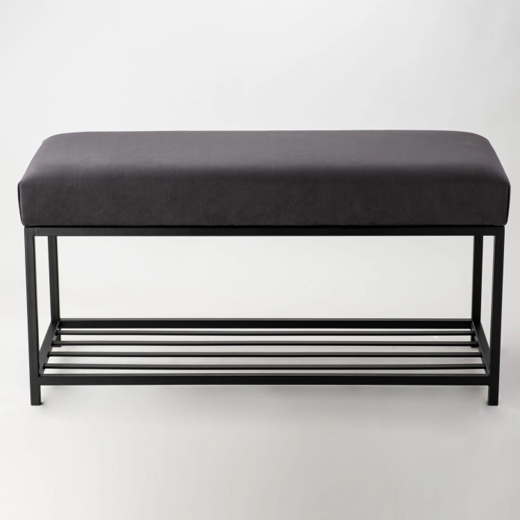 Banc en graphite avec assise rembourrée et étagère à chaussures inférieure