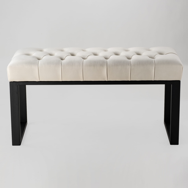 Banc en métal matelassé blanc