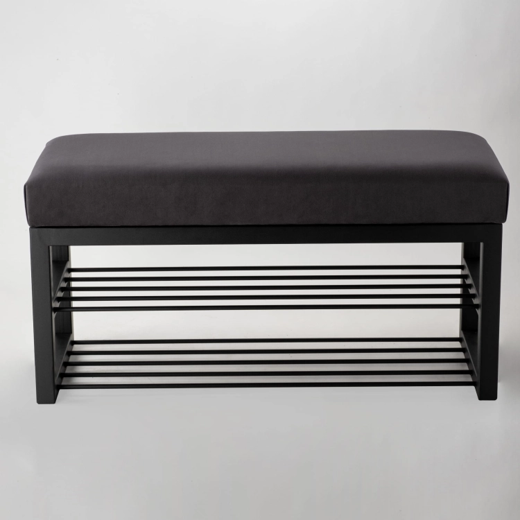 Banc industriel avec étagères à chaussures, parfait pour les intérieurs loft