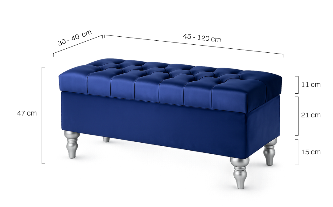 Pouf bleu marine avec rangement et matelassage, parfait pour les intérieurs modernes