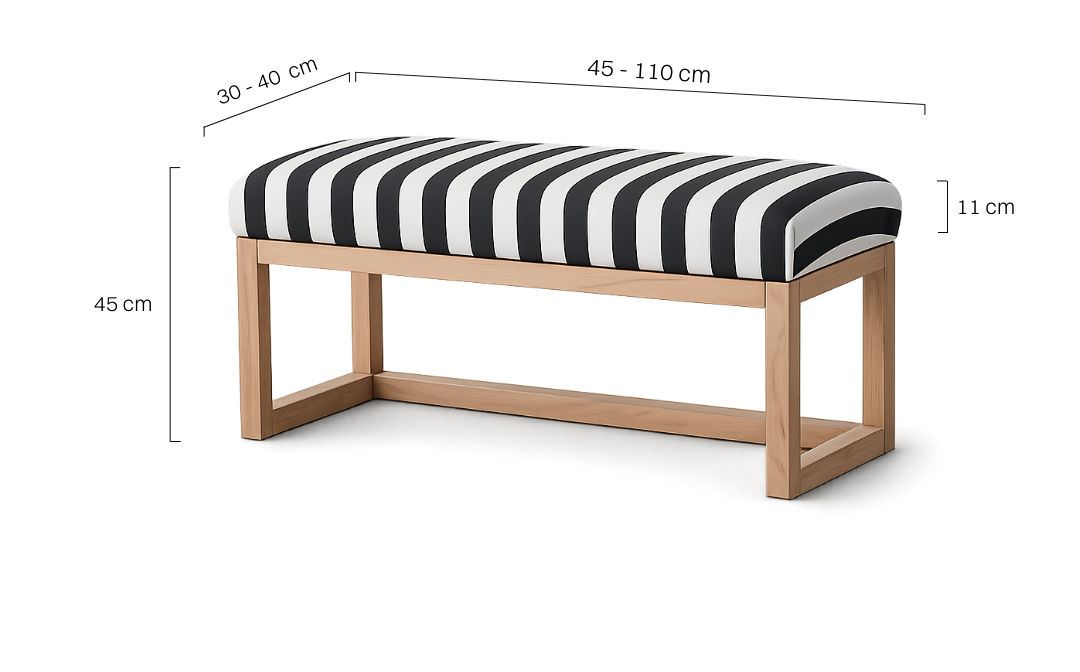 Banc décoratif avec assise et étagère inférieure noires et blanches