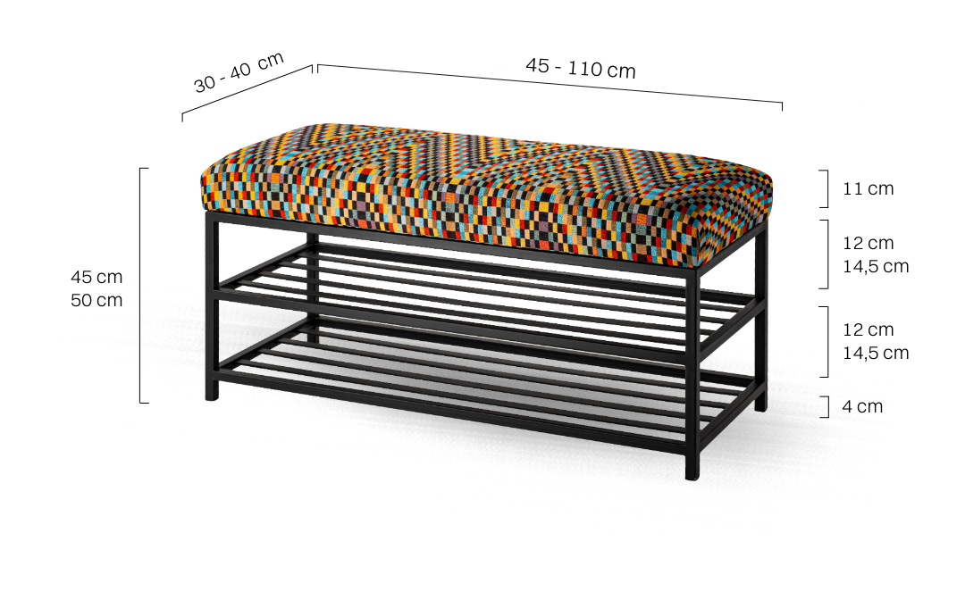 Banc en métal rembourré pour le couloir