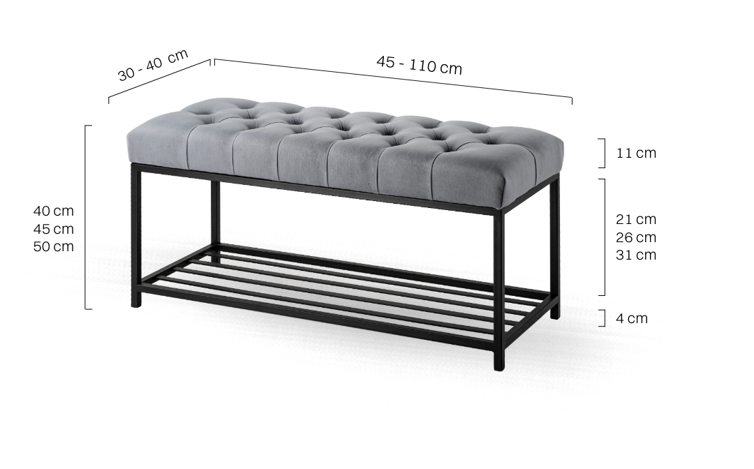 Gesteppte graue Bank auf Metallgestell