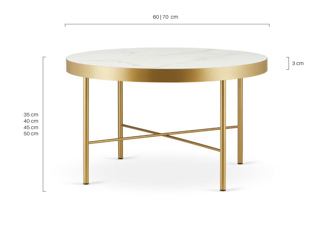 Runder Couchtisch mit Marmorplatte und elegantem Goldfuß