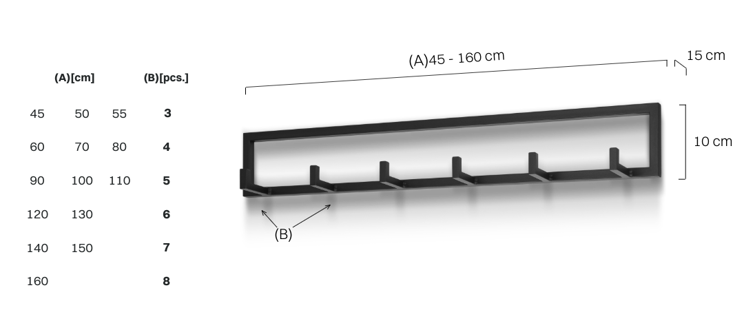 solidny wieszak na ubrania do przedpokoju ze stali malowanej na czarno