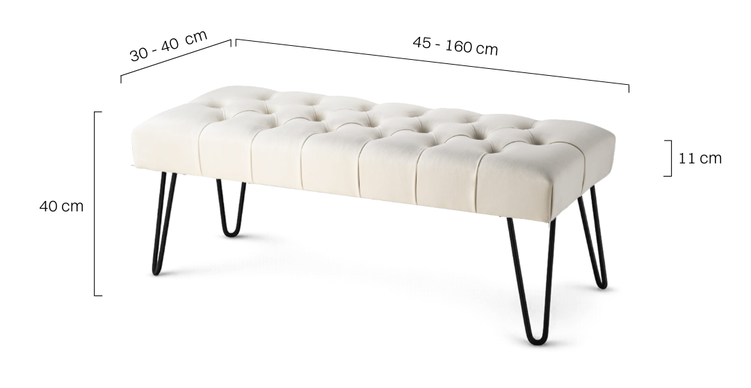 Banc capitonné crème avec pieds en épingle design