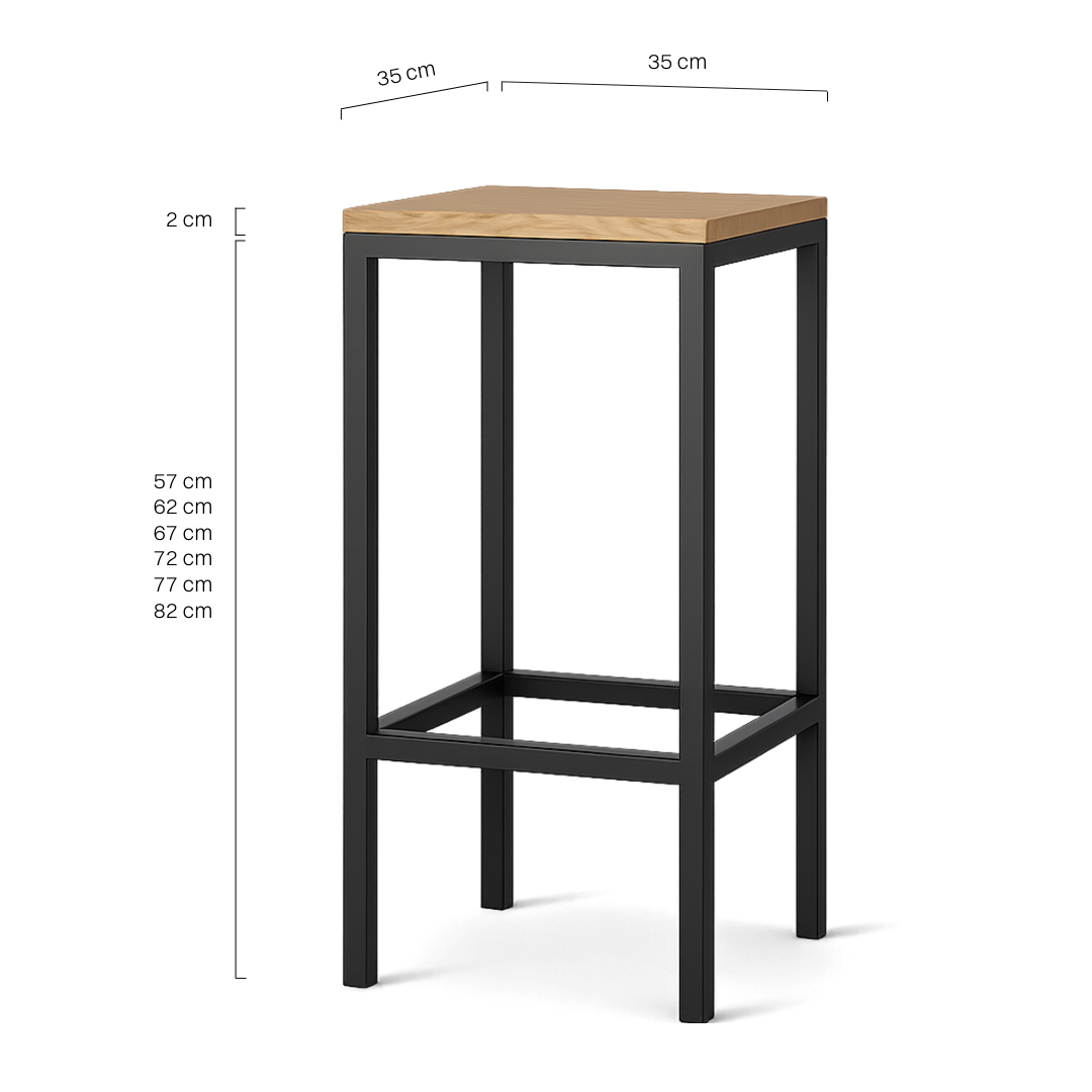 tabouret en métal avec assise en bois