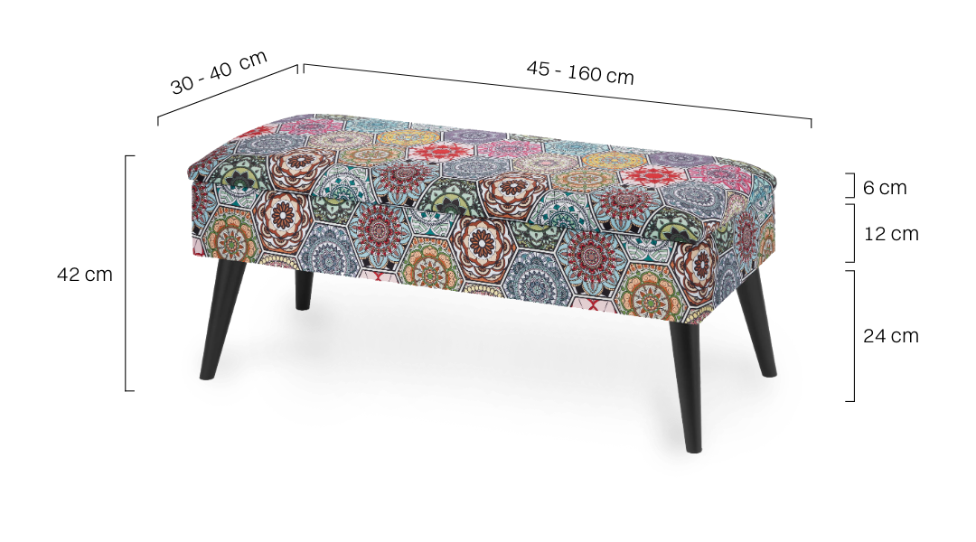 Pouf de rangement rembourré à motifs avec pieds noirs