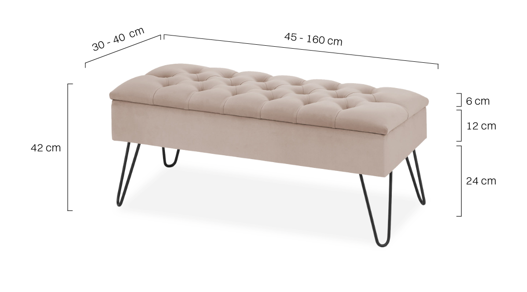 Pouf matelassé latte avec rangement et pieds en épingle, un meuble élégant et moderne