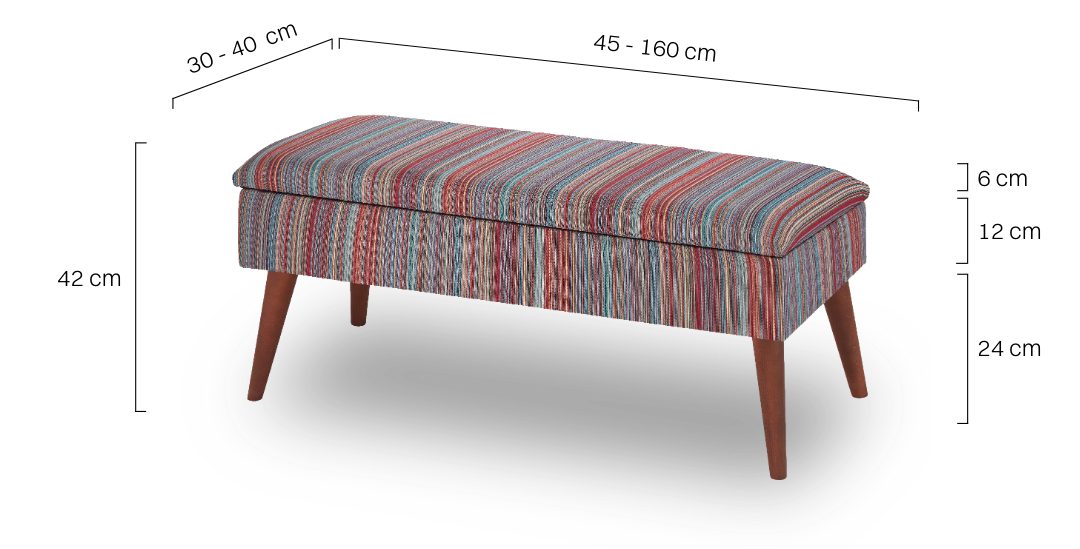 banc avec rangement à rayures colorées