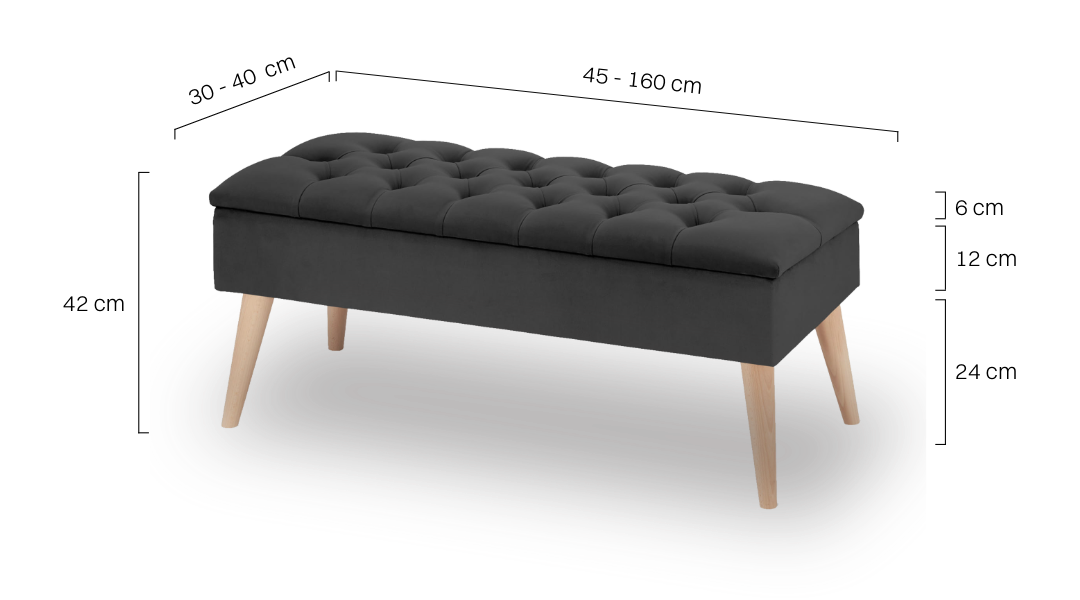 Pouf rétro matelassé gris graphite avec rangement – ​​un meuble élégant et pratique pour le salon.