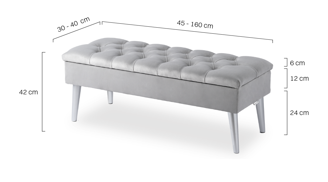 Pouf élégant matelassé gris clair avec rangement, meuble confortable et pratique
