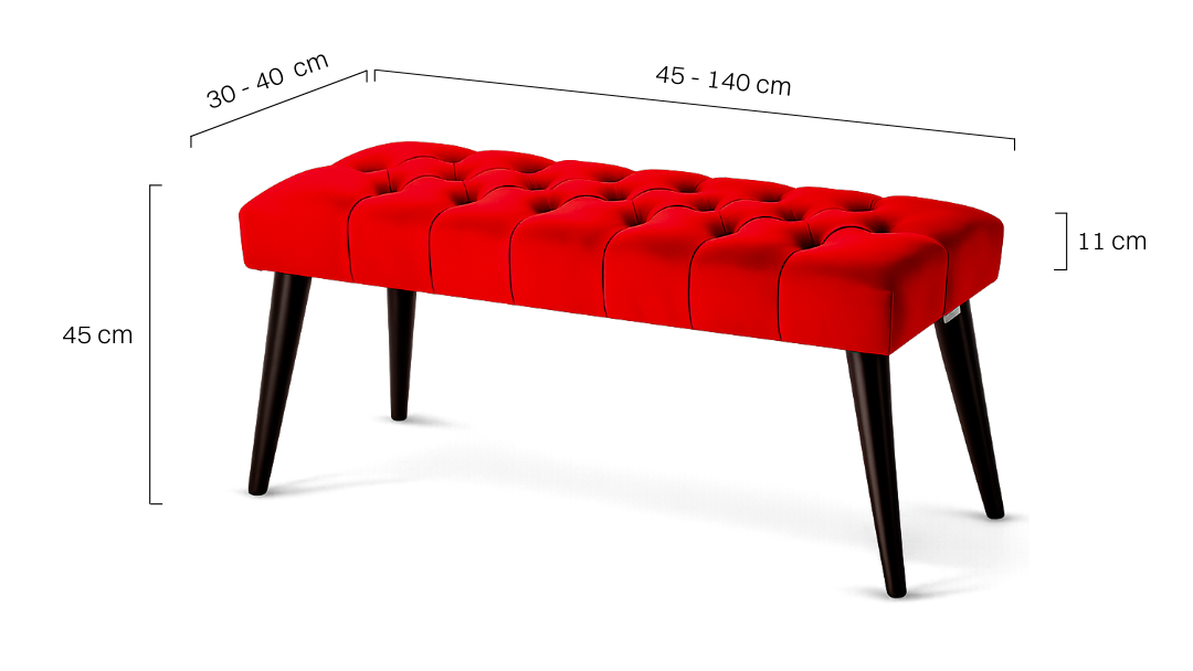 Élégant banc capitonné rouge - parfait pour un salon, une chambre ou un couloir